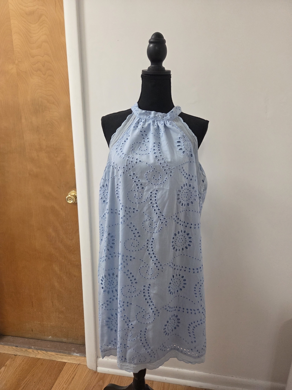 SHEIN Light Blue Eyelet Halter Midi Dress